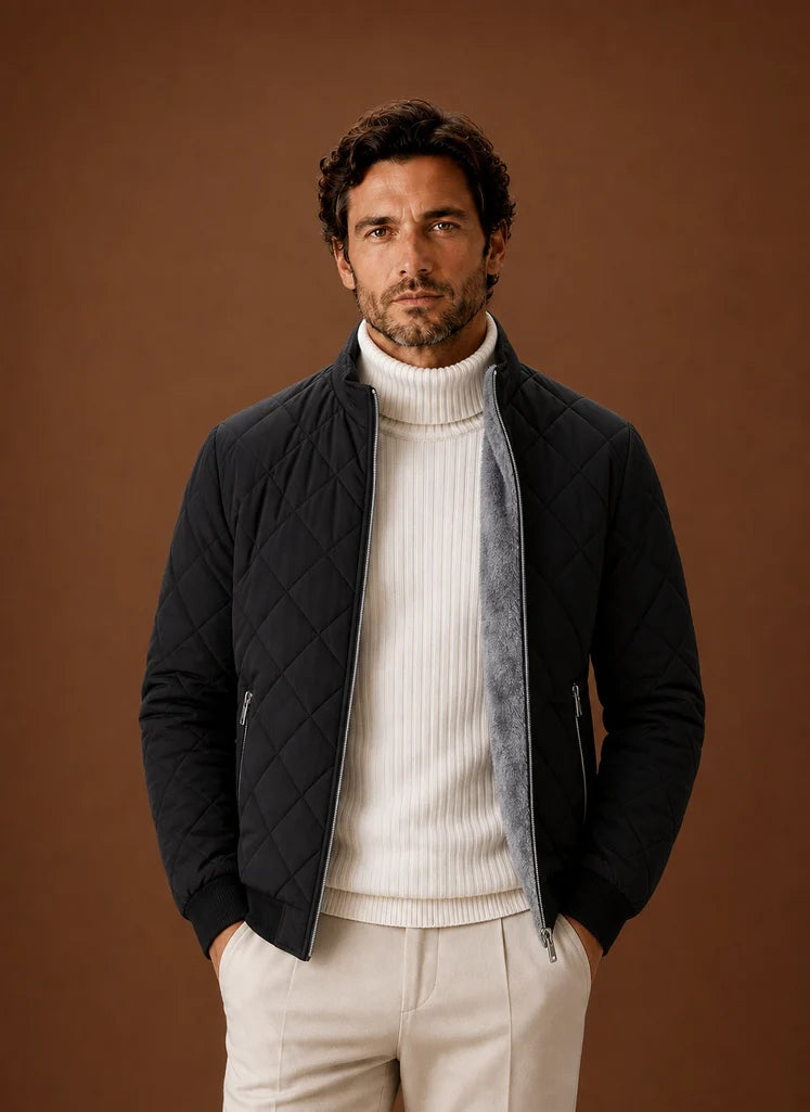 Men's Quilted Fleece-Lined Winter Jacket with Zip Pockets 0