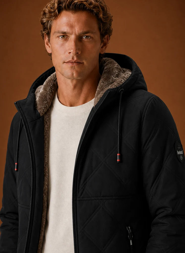Men's Quilted Hooded Puffer Jacket with Faux-Fur Lining 3