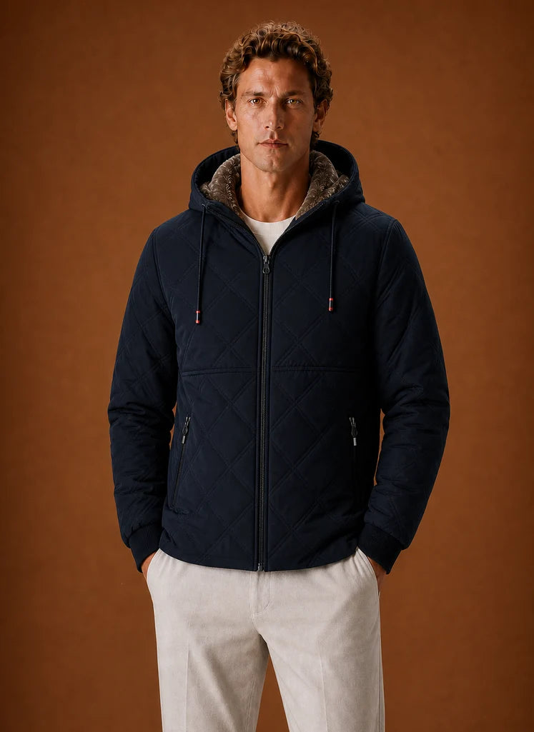 Men's Quilted Hooded Puffer Jacket with Faux-Fur Lining 4