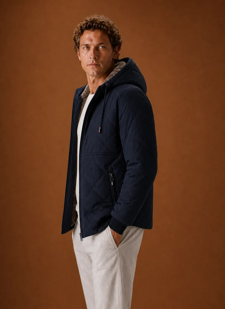 Men's Quilted Hooded Puffer Jacket with Faux-Fur Lining 5