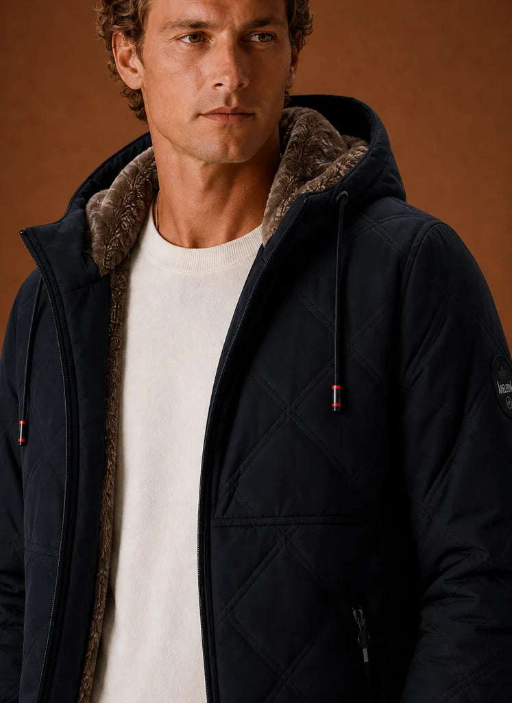 Men's Quilted Hooded Puffer Jacket with Faux-Fur Lining 7