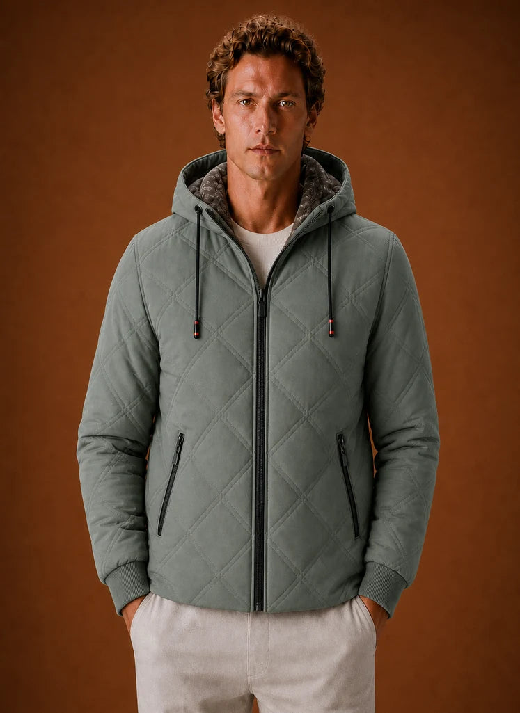 Men's Quilted Hooded Puffer Jacket with Faux-Fur Lining 8