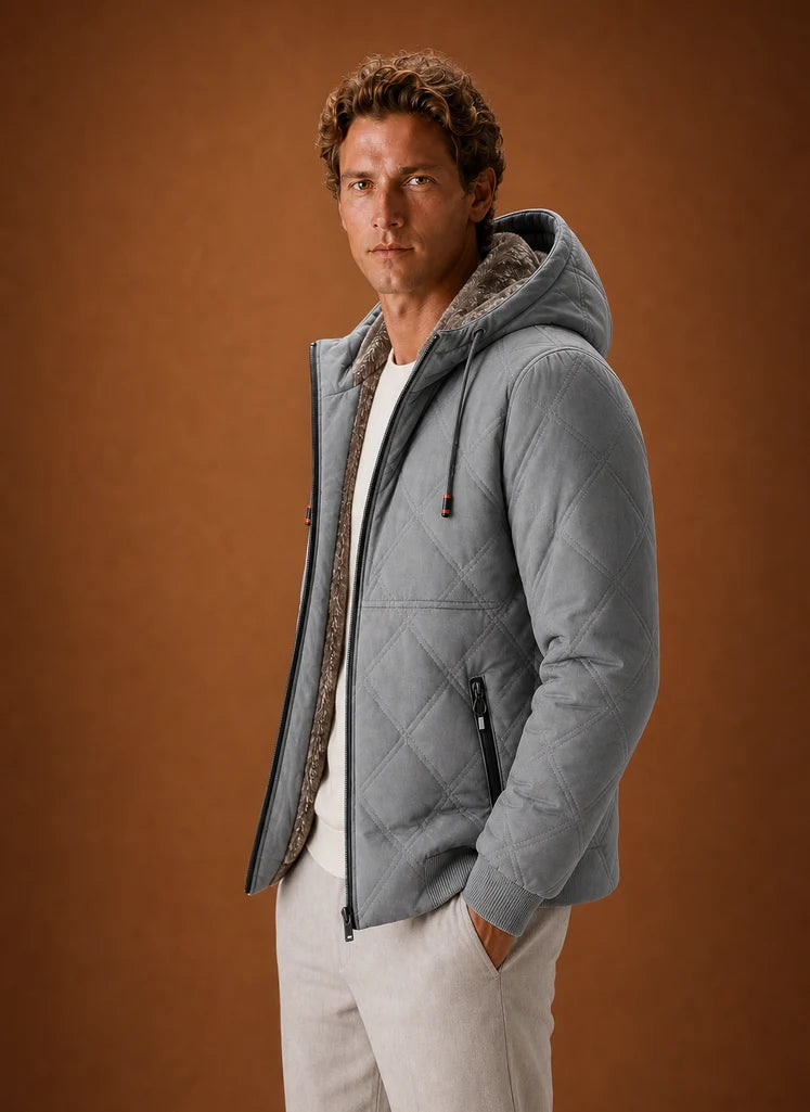 Men's Quilted Hooded Puffer Jacket with Faux-Fur Lining 9