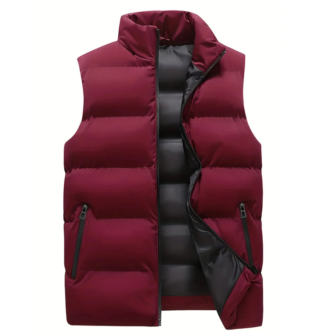 Men's Quilted Padded Waistcoat with High Collar and Zip Pockets 3