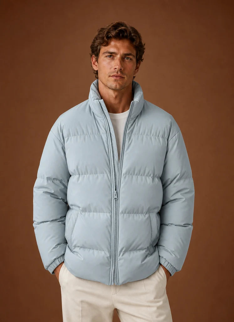 Men's Quilted Puffer Jacket with Zip Closure and Hand Pockets 0