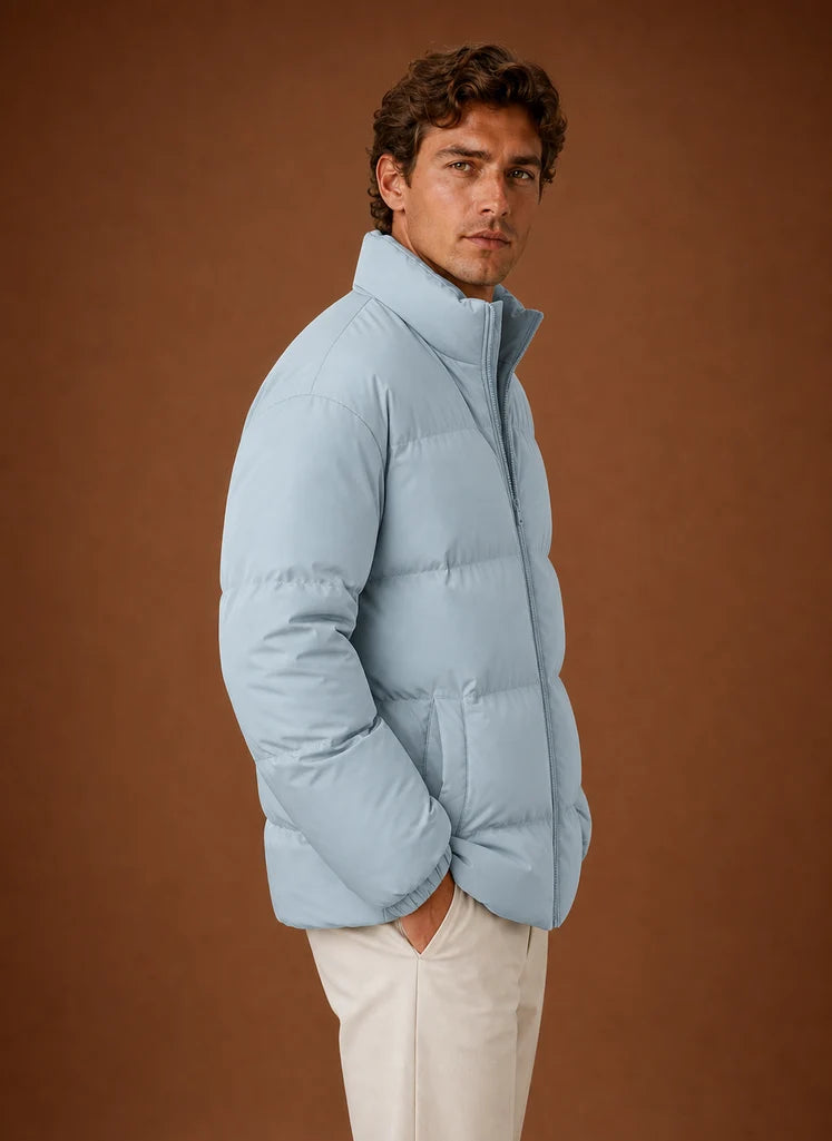 Men's Quilted Puffer Jacket with Zip Closure and Hand Pockets 1