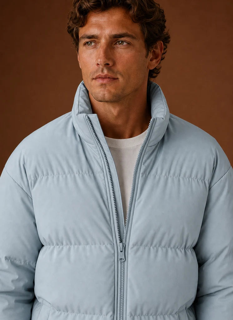 Men's Quilted Puffer Jacket with Zip Closure and Hand Pockets 2