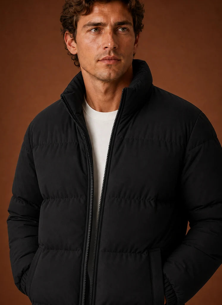 Men's Quilted Puffer Jacket with Zip Closure and Hand Pockets 7