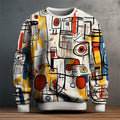 Men's Relaxed Fit Abstract Pattern Crewneck Sweater 0
