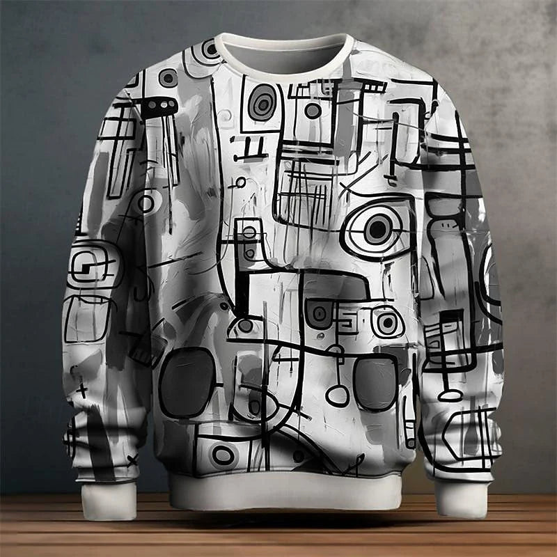 Men's Relaxed Fit Abstract Pattern Crewneck Sweater 1