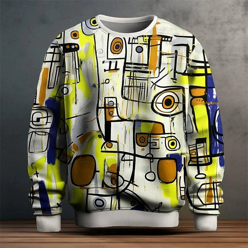 Men's Relaxed Fit Abstract Pattern Crewneck Sweater 2