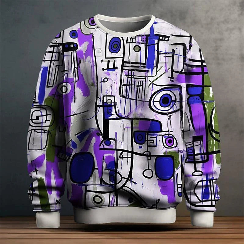 Men's Relaxed Fit Abstract Pattern Crewneck Sweater 3