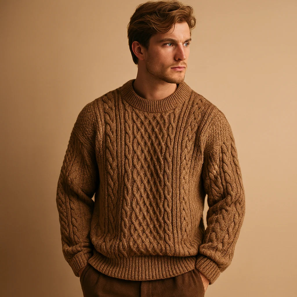 Men's Relaxed Fit Chunky Cable Knit Sweater with Crew Neck 0