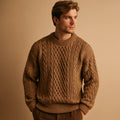 Men's Relaxed Fit Chunky Cable Knit Sweater with Crew Neck 0