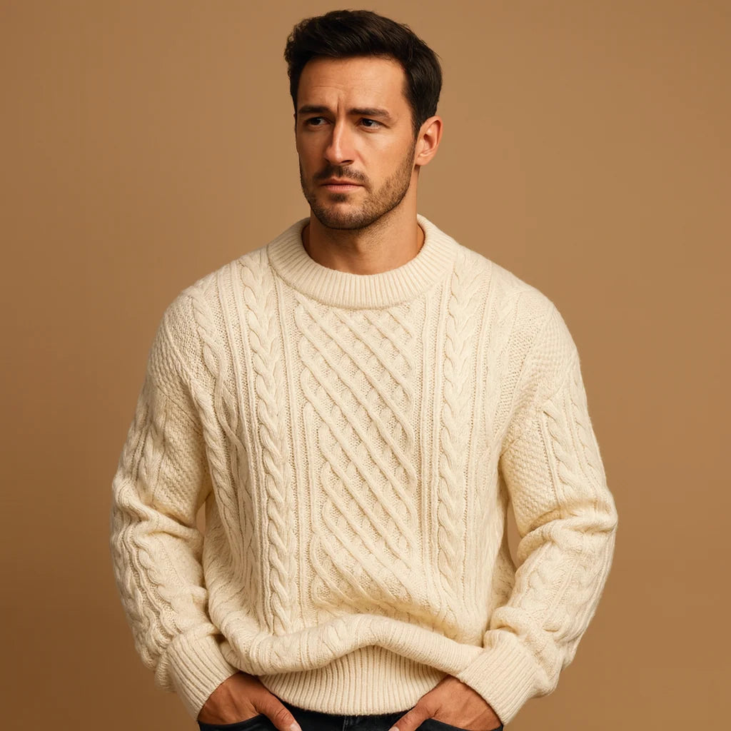 Men's Relaxed Fit Chunky Cable Knit Sweater with Crew Neck 1