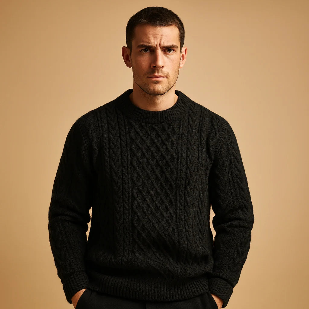 Men's Relaxed Fit Chunky Cable Knit Sweater with Crew Neck 2