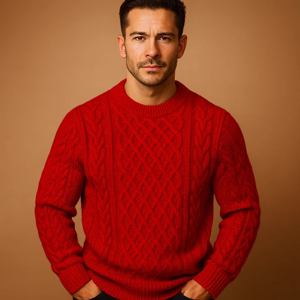 Men's Relaxed Fit Chunky Cable Knit Sweater with Crew Neck 4