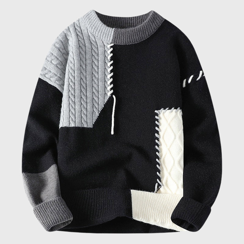 Men's Relaxed Fit Color-Block Knit Sweater with Contrast Stitching 2