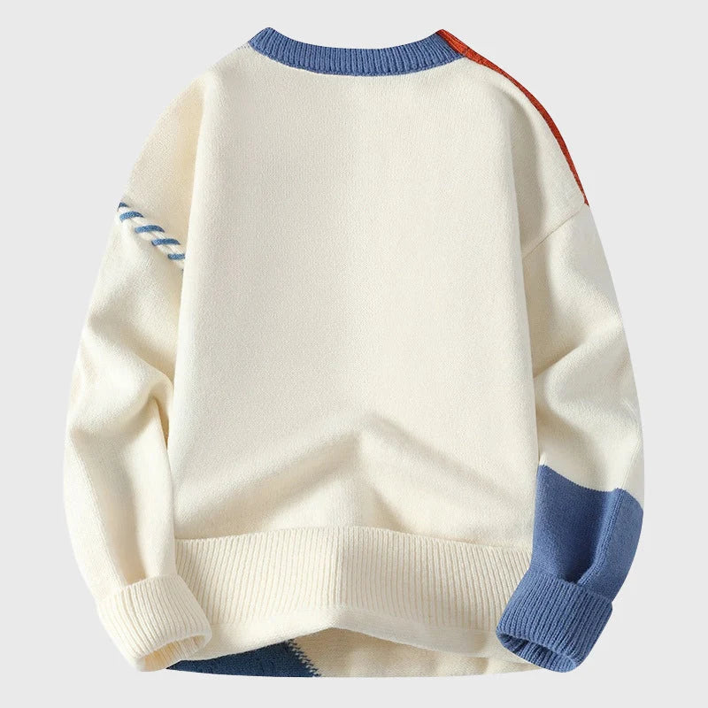 Men's Relaxed Fit Color-Block Knit Sweater with Contrast Stitching 3