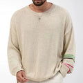 Men's Relaxed Fit Crew Neck Sweater with Contrast Sleeve Stripes 0