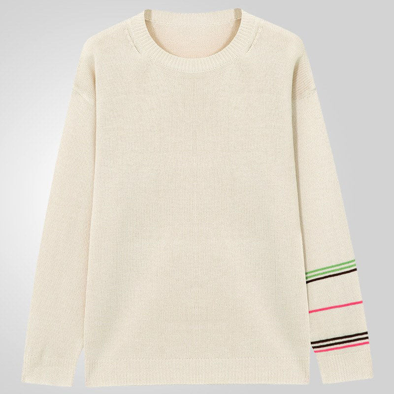 Men's Relaxed Fit Crew Neck Sweater with Contrast Sleeve Stripes 1