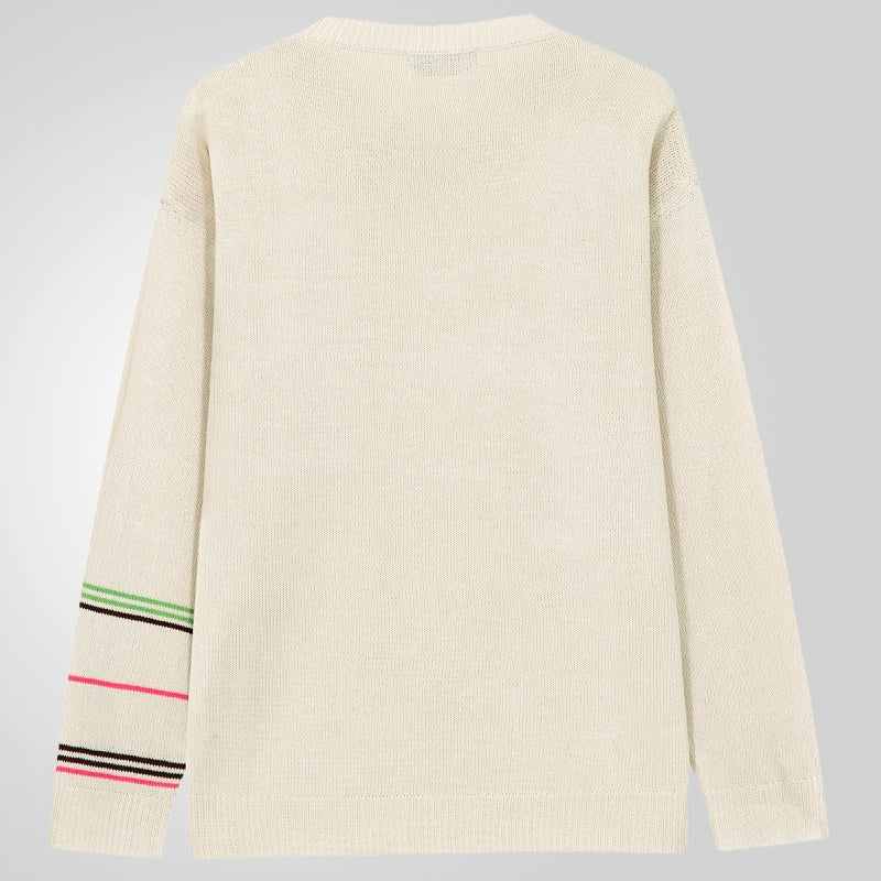 Men's Relaxed Fit Crew Neck Sweater with Contrast Sleeve Stripes 2