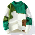 Men's Relaxed Fit Crewneck Sweater with Patchwork Knit Panels 0