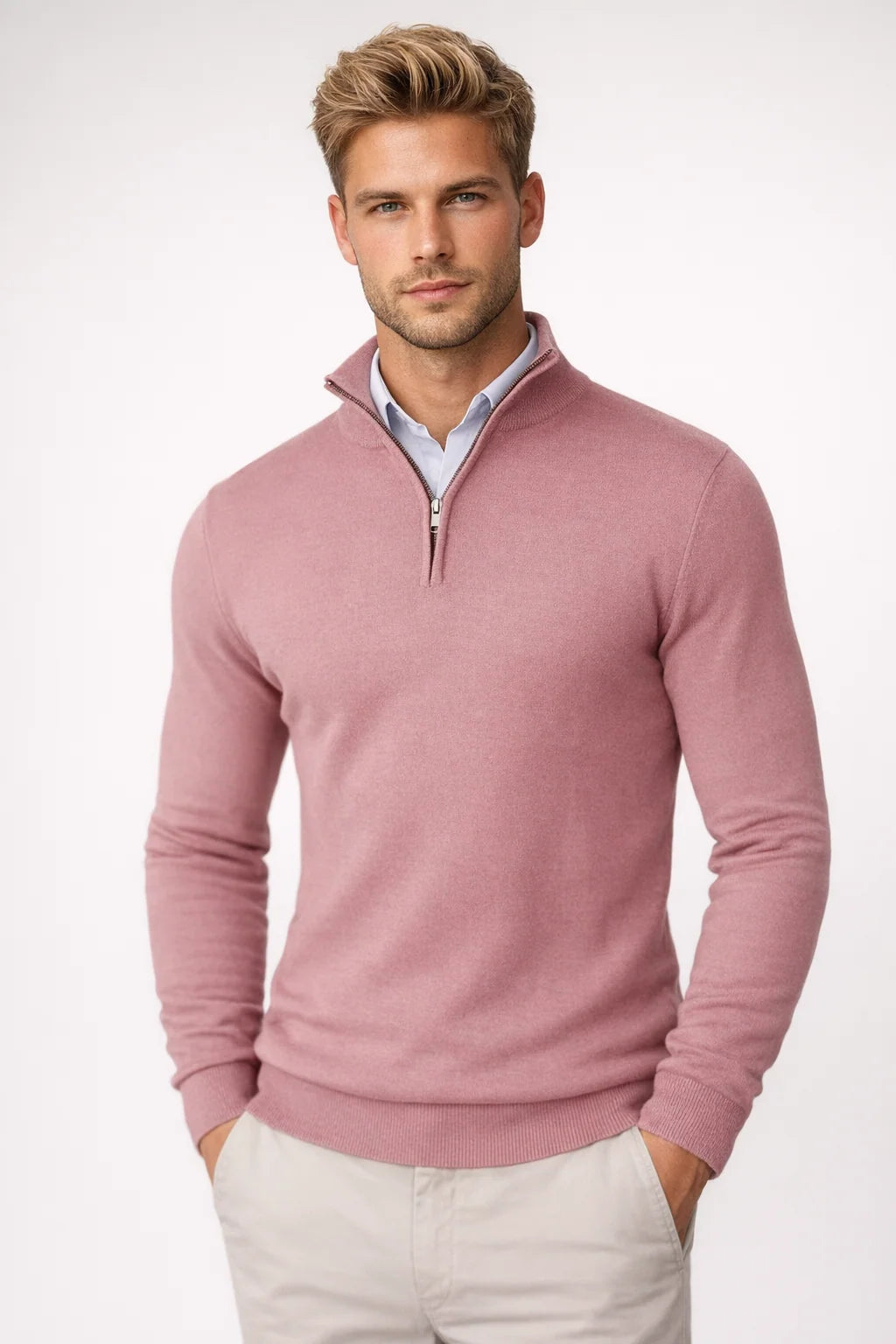 Men's Relaxed Fit Half-Zip Knitted Sweater for Smart-Casual Wear 1