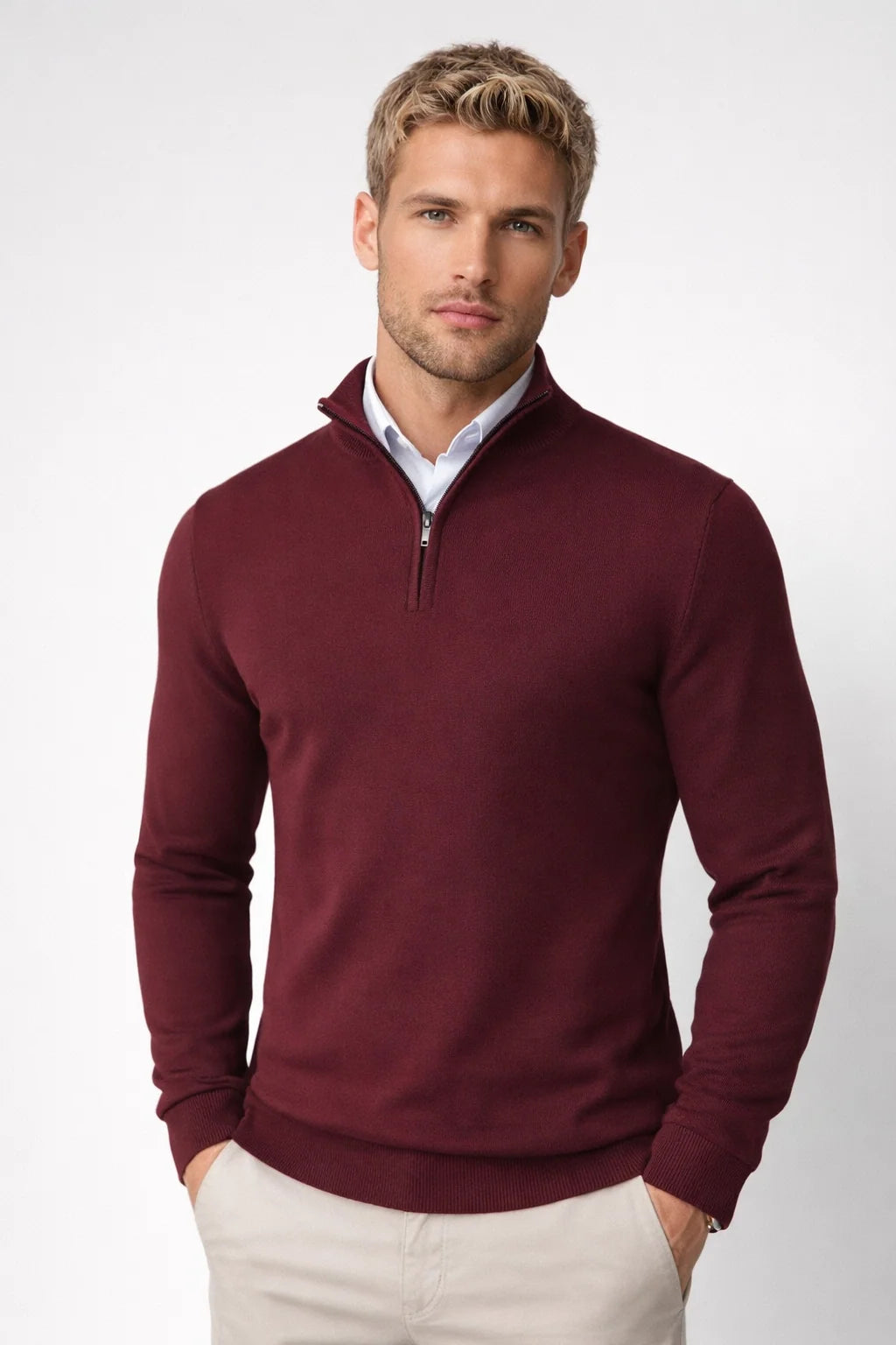 Men's Relaxed Fit Half-Zip Knitted Sweater for Smart-Casual Wear 2