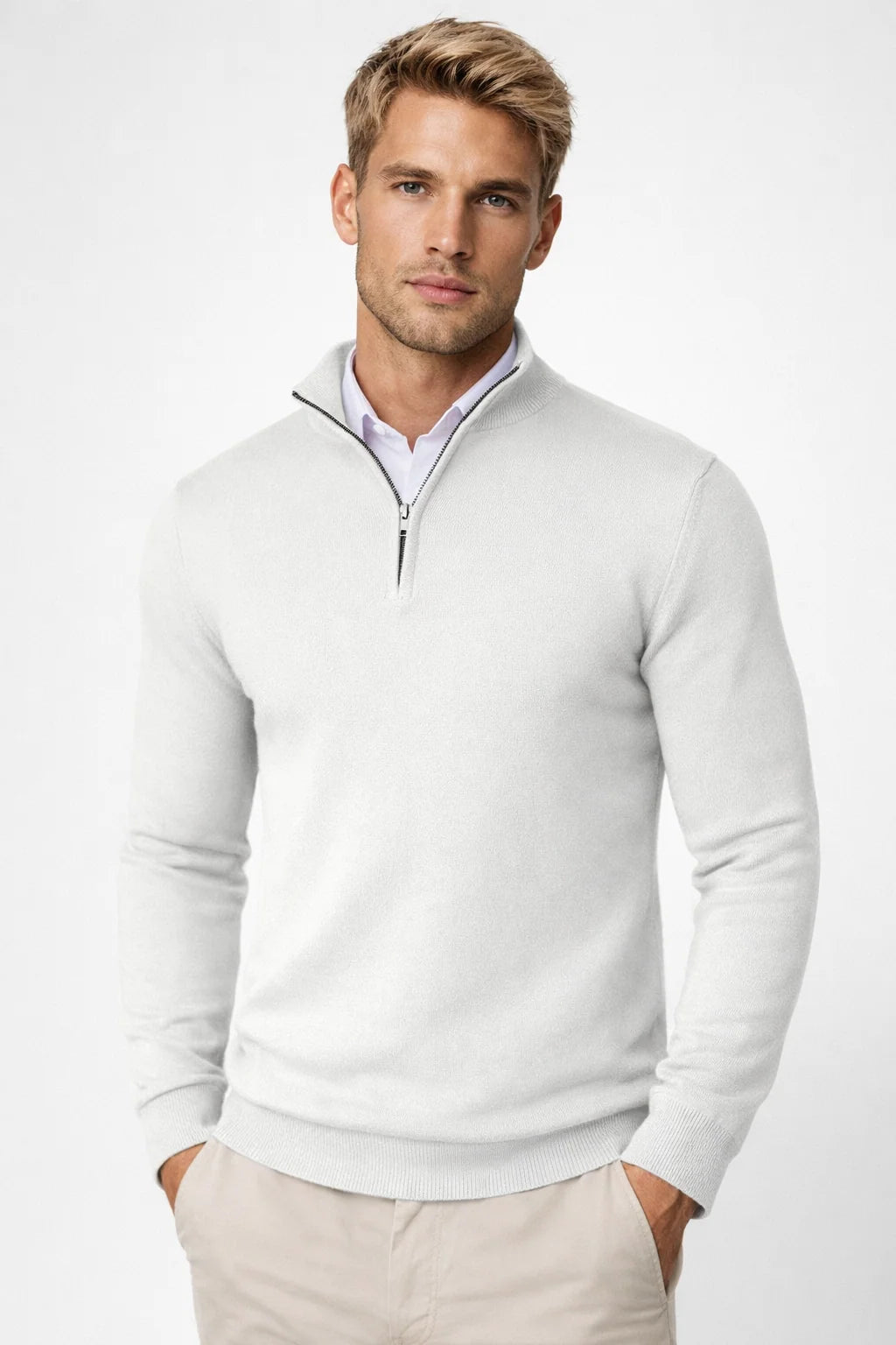 Men's Relaxed Fit Half-Zip Knitted Sweater for Smart-Casual Wear 3