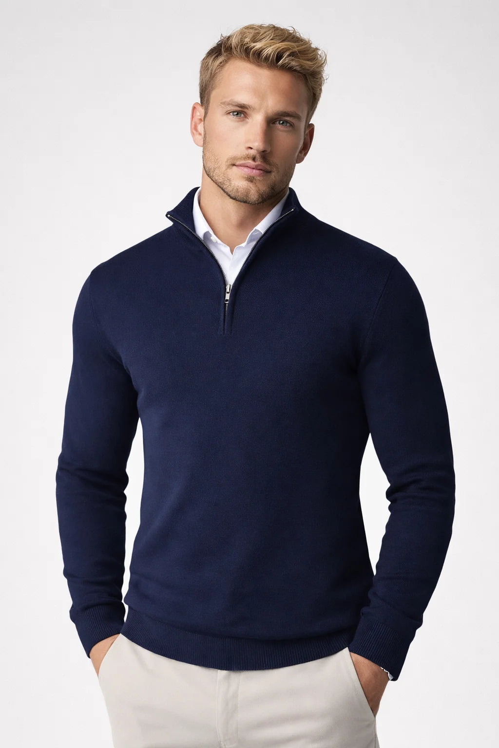 Men's Relaxed Fit Half-Zip Knitted Sweater for Smart-Casual Wear 4