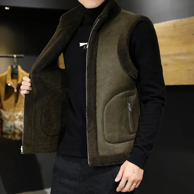 Men's Reversible Sherpa Fleece Sleeveless Bodywarmer with Stand-Up Collar 2
