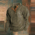 Men's Ribbed Button Neck Sweater with Patch Detail for Casual Style 0