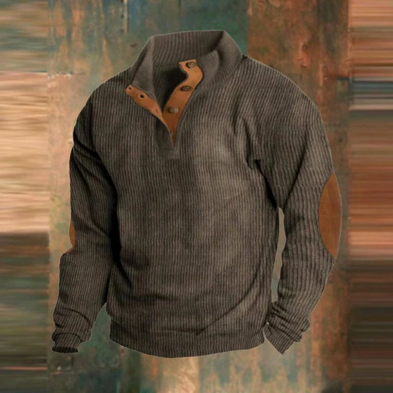 Men's Ribbed Button Neck Sweater with Patch Detail for Casual Style 2