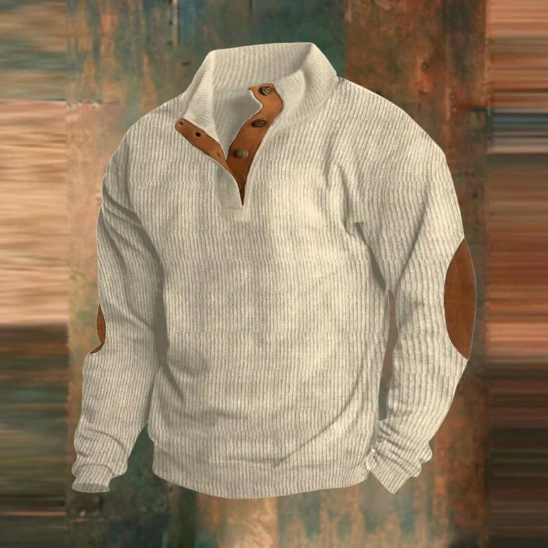 Men's Ribbed Button Neck Sweater with Patch Detail for Casual Style 3