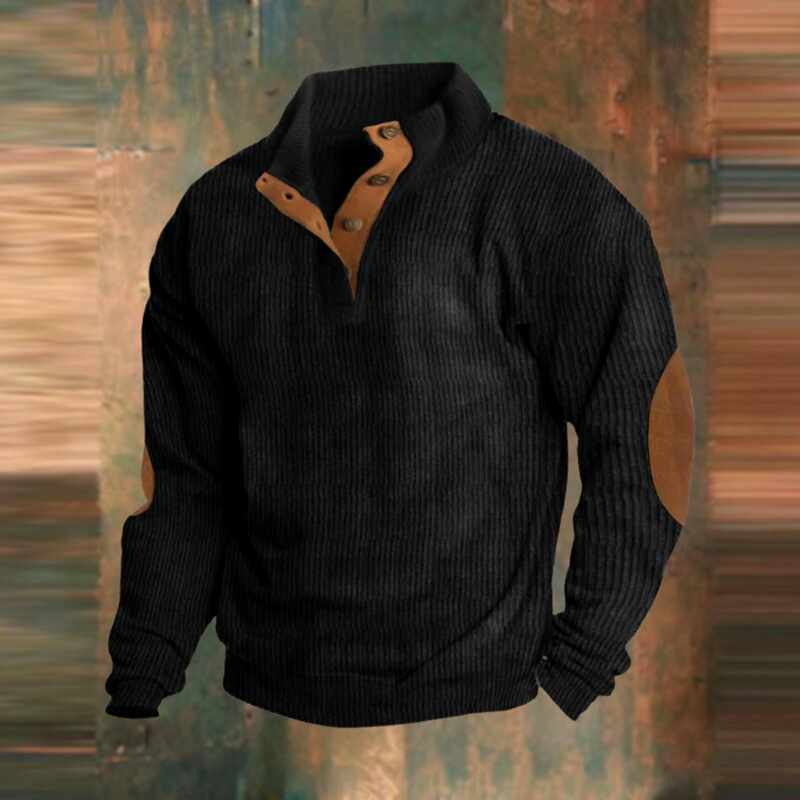 Men's Ribbed Button Neck Sweater with Patch Detail for Casual Style 4