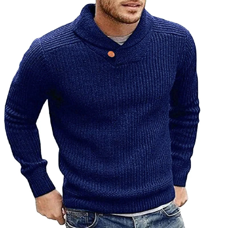 Men's Ribbed Shawl Collar Sweater with Button Detail for Casual Wear 2