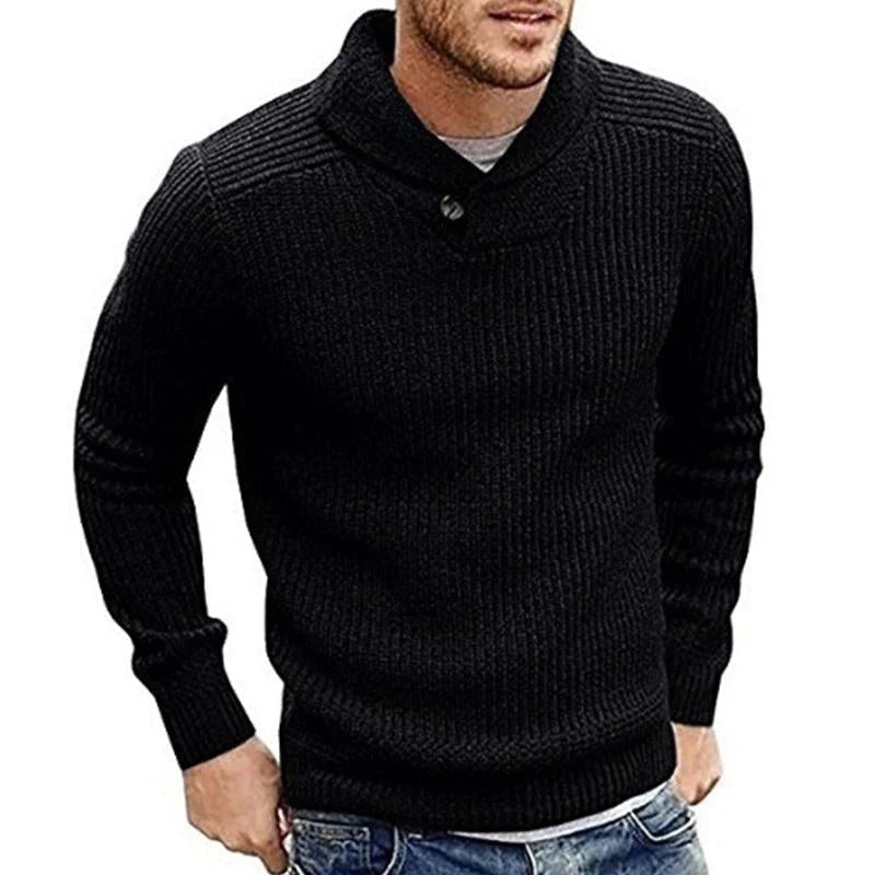 Men's Ribbed Shawl Collar Sweater with Button Detail for Casual Wear 3
