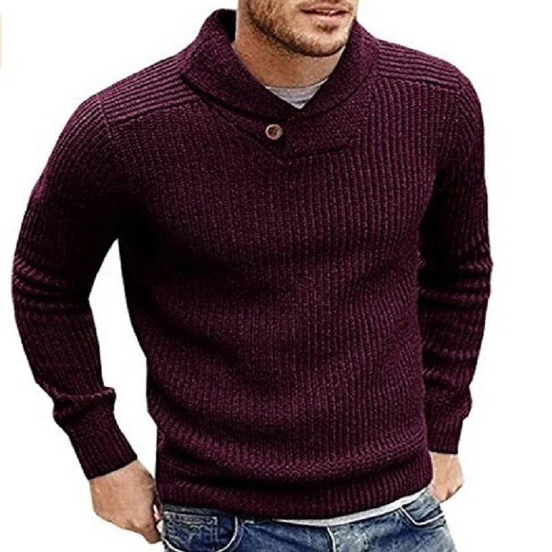 Men's Ribbed Shawl Collar Sweater with Button Detail for Casual Wear 4