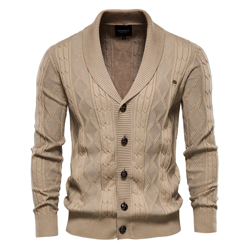 Men's Shawl Collar Cable Knit Cardigan with Button Closure 1