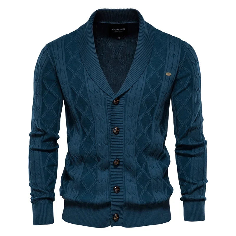 Men's Shawl Collar Cable Knit Cardigan with Button Closure 3