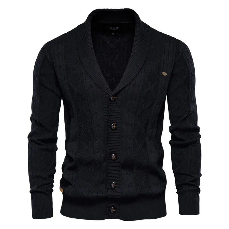 Men's Shawl Collar Cable Knit Cardigan with Button Closure 5