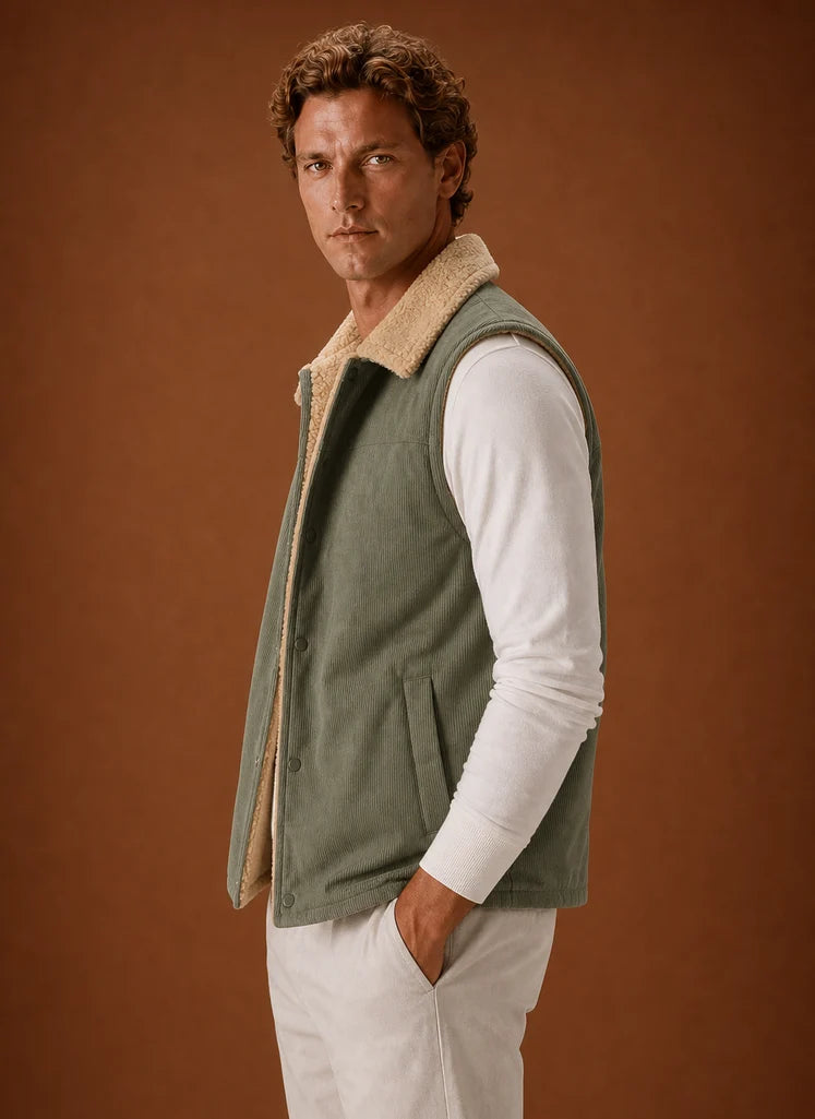 Men's Sherpa-Lined Corduroy Vest with Hand Pockets for Layering 1