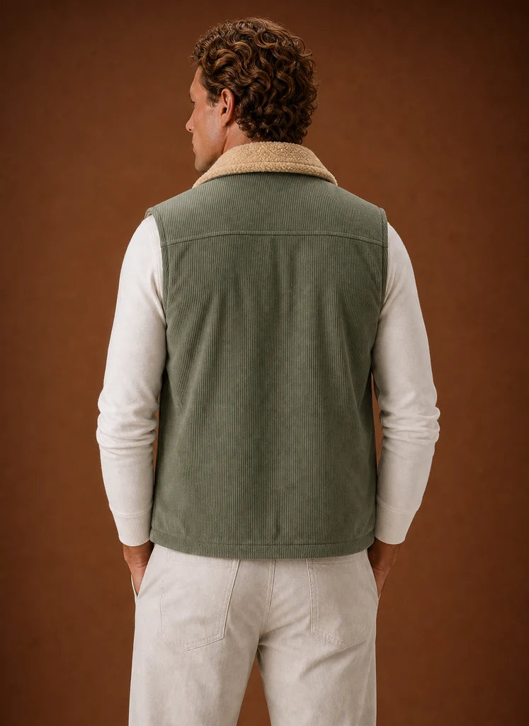 Men's Sherpa-Lined Corduroy Vest with Hand Pockets for Layering 2