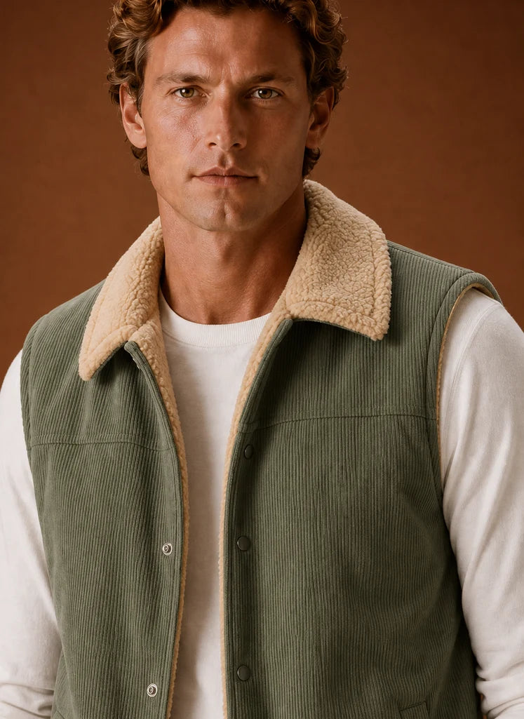 Men's Sherpa-Lined Corduroy Vest with Hand Pockets for Layering 3