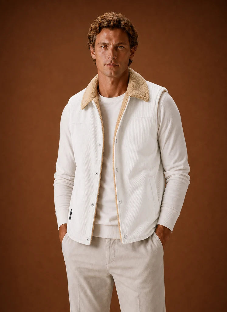 Men's Sherpa-Lined Corduroy Vest with Hand Pockets for Layering 4