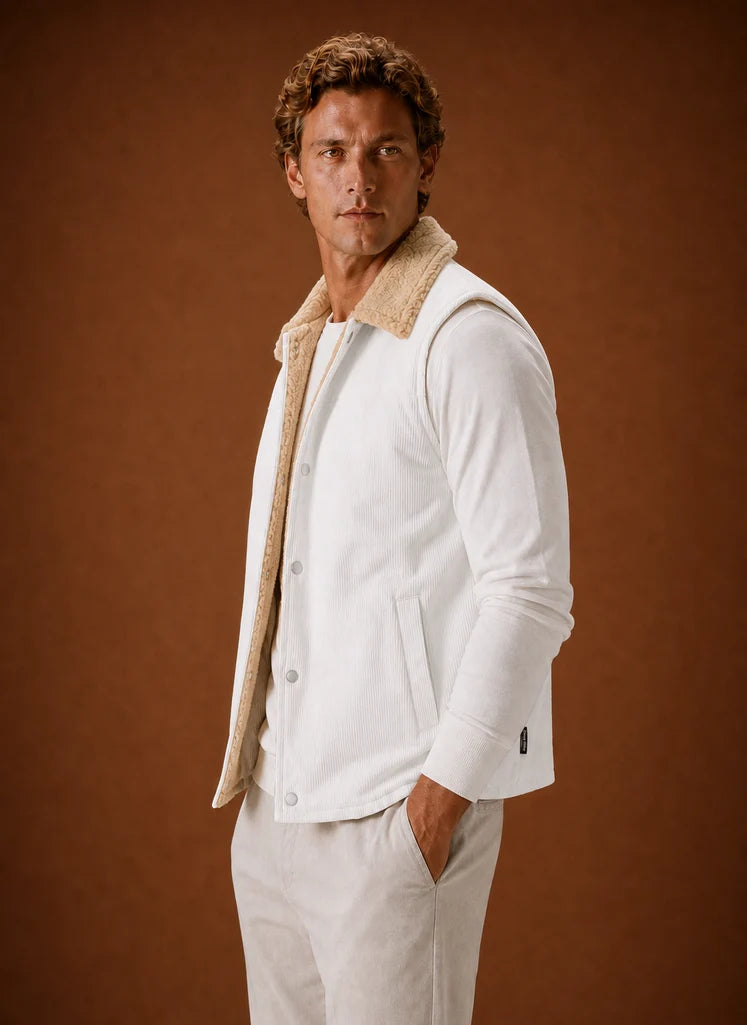 Men's Sherpa-Lined Corduroy Vest with Hand Pockets for Layering 5