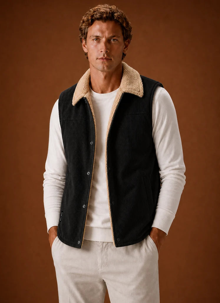 Men's Sherpa-Lined Corduroy Vest with Hand Pockets for Layering 8