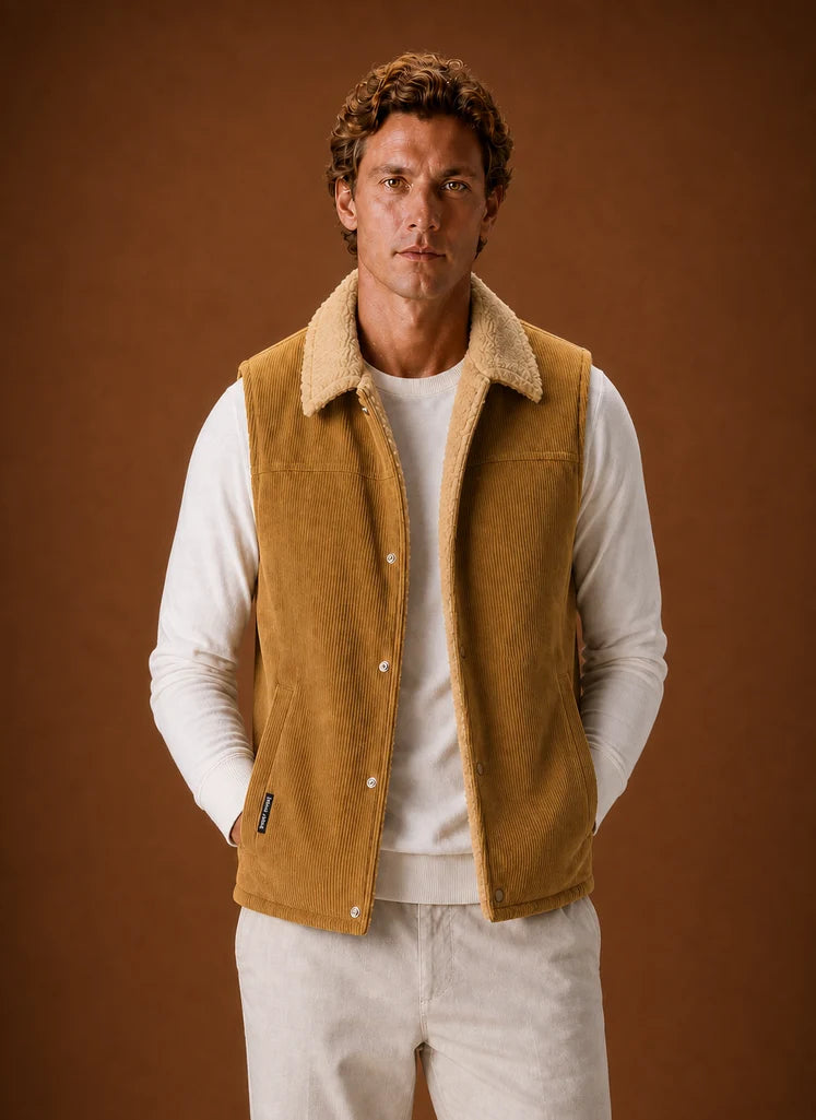 Men's Sherpa-Lined Corduroy Vest with Hand Pockets for Layering 9