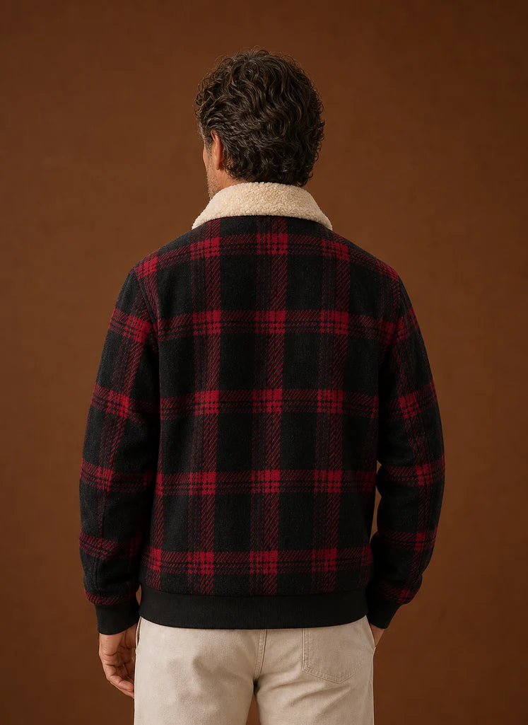 Men's Sherpa-Lined Plaid Bomber Jacket for Winter Casual Wear 1